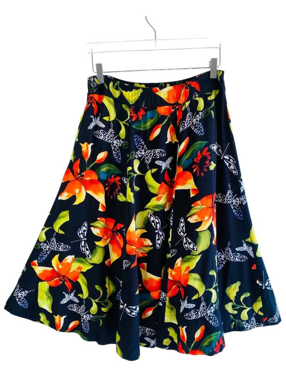 Soft Surroundings Black Butterfly/Dragonfly/Floral Flare Skirt Size SP